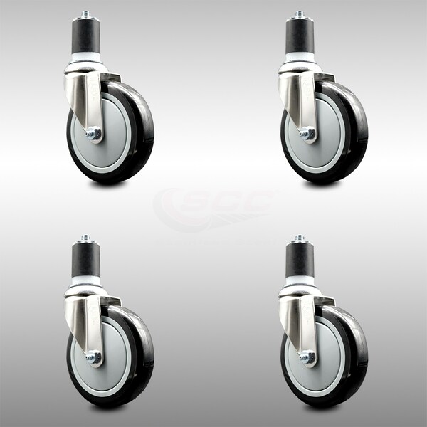 Service Caster 5 Inch 316SS Black Polyurethane Swivel 1-7/8 Inch Expanding Stem Caster Set SCC SCC-SS316EX20S514-PPUB-BLK-178-4 - main